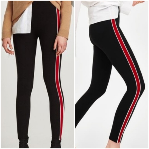 Zara Pants - Zara, Black w/ Red & White Track Stripe Leggings M